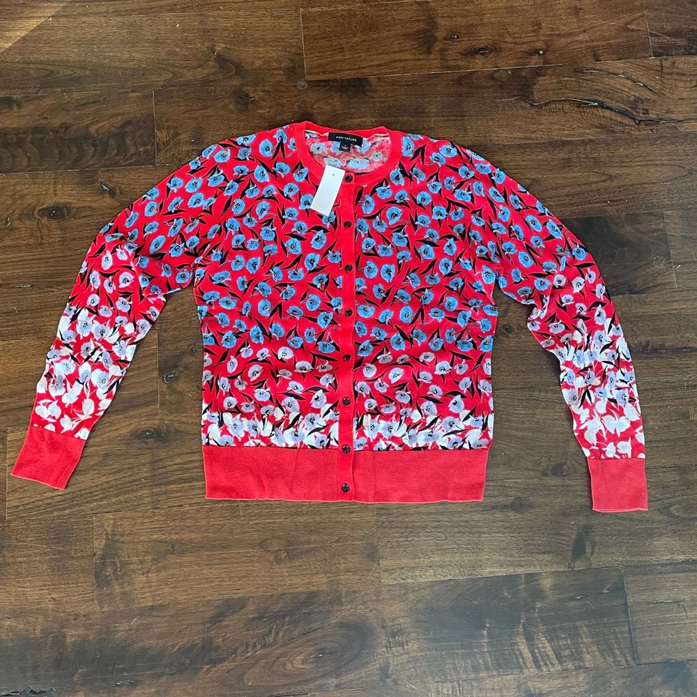 NWT Ann Taylor Red Floral Cardigan | Size M